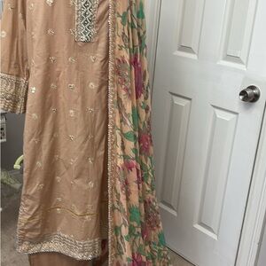 Embroidered Tan and Floral Outfit